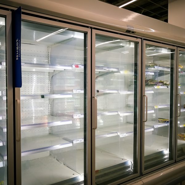 empty freezer in the supermarket during the lockdown of corona virus covid 19 pandemic