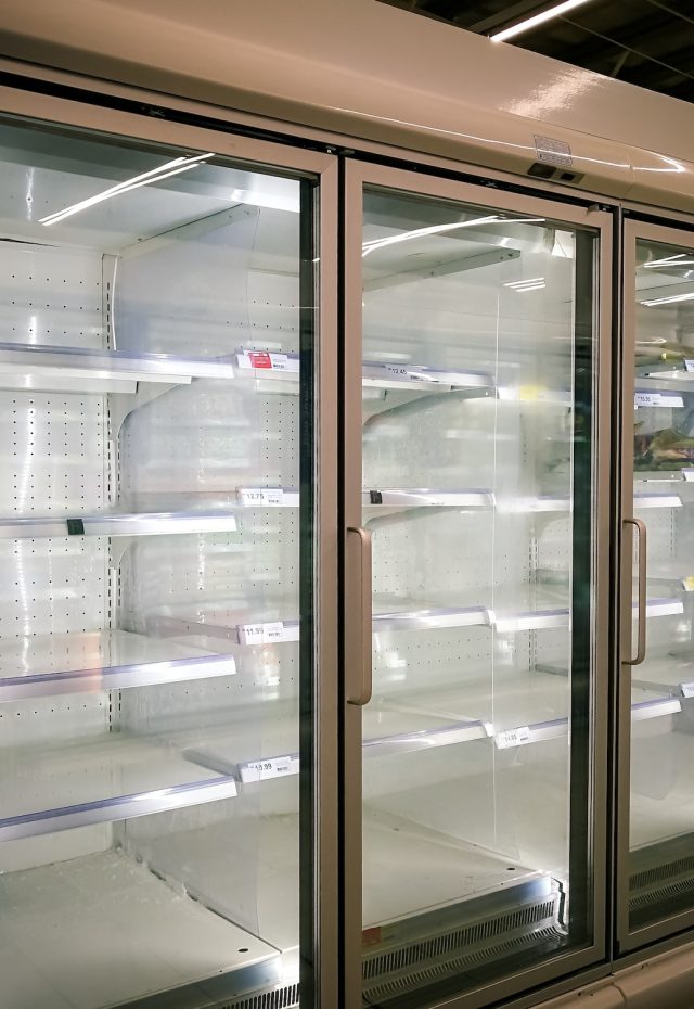 empty freezer in the supermarket during the lockdown of corona virus covid 19 pandemic